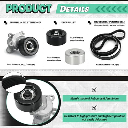 90K-39155 Serpentine Drive Belt Tensioner w/Pulley Kit Compatible with Nissan Altima 3.5 2007-2012 Maxima 2009-2015 Murano 2009-2014 Replace 39155 36356 36357 K070669