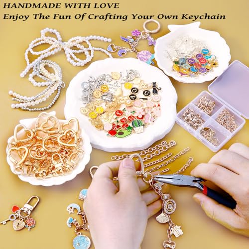 Wurosi 544Pcs Bag Charm Kit, Charms Lip Gloss Keychain Making Kit - color: 544 Pcs Gold Keychain Kits