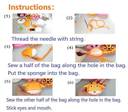 Kids DIY- First Sewing Kit for Kids, Learn to Sew DIY Craft Kits, Lovely Animals Style- Frog, Owl, Fox, Cat, Rabbit, Dog, Duck, Elk, Sheep, Sloth, Panda and Tiger, Ages 12+(12PCS) - color: Yellow