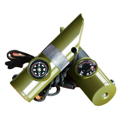 7-in-1 Emergency Tool, Survival Whistle with Compass - Magnifier Flashlight Portable