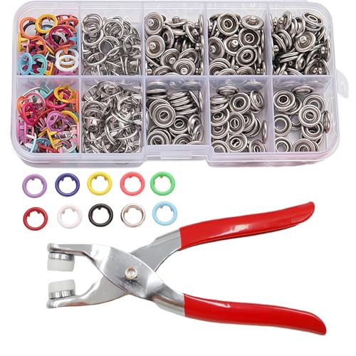 100 Sets Snap Button Kit with 10 Colors,Metal Snaps Buttons with Metal Pliers and Fastener Parts,Multicolor Press Tool Kit Perfect for DIY Clothing and Crafts(9.5mm) - style: 100 Sets