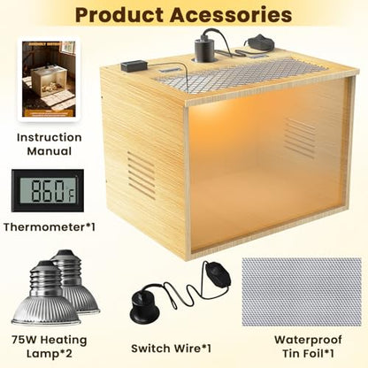 Brooder Box for Chicks, 16 Inch Wooden Chicken Brooder Box with 75W Heat Lamps, Thermometer and Tin Foil, Poultry Breeding Kit, Ideal for 3-5 Newborn Chick Duck Quail Bird Hamster, Small