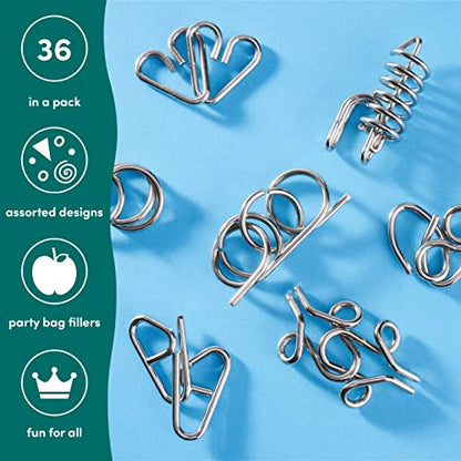 THE TWIDDLERS 36 Metal Brain Teaser Puzzles for Kids & Adults with Solving Guide (4 Levels) Disentanglement Mind Teaser Puzzles - Party Favor, Educational Gift
