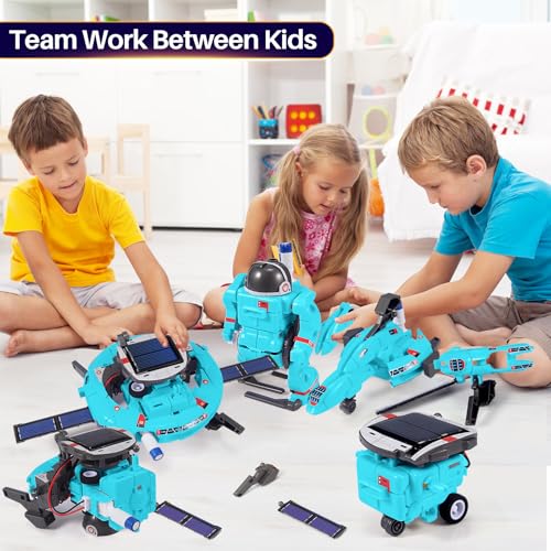 STEM Toys for Kids Ages 8-13, Christmas Birthday Gifts for 8 9 10 11 12 13 14 Year Old Teen Boys Girls, 6-in-1 Solar Robot Educational Science Building Experiment Kits - color: Light Blue