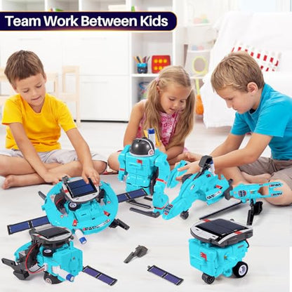 STEM Toys for Kids Ages 8-13, Christmas Birthday Gifts for 8 9 10 11 12 13 14 Year Old Teen Boys Girls, 6-in-1 Solar Robot Educational Science Building Experiment Kits - color: Light Blue