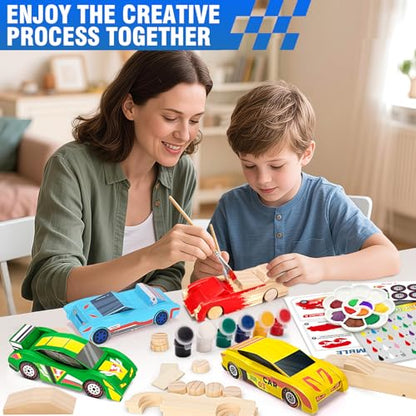 Shyling 4 DIY Wooden Race Car Toy, Arts & Crafts Painting Kit for Kids - style: Model A