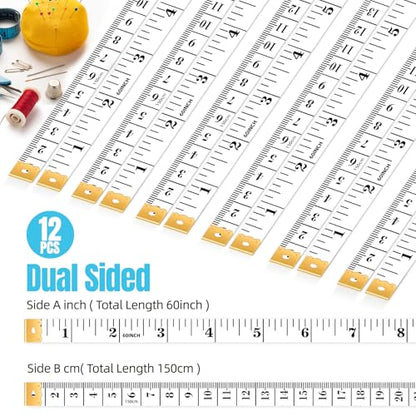12 Pack White Soft Tape Measure – 60"/150cm Dual Scale Cloth Ruler for Sewing, Body Measurements, Tailoring, Fitness Tracking, Craft & Weight Loss, Flexible Fabric Tape with Metal Ends - color: 12pcs-white