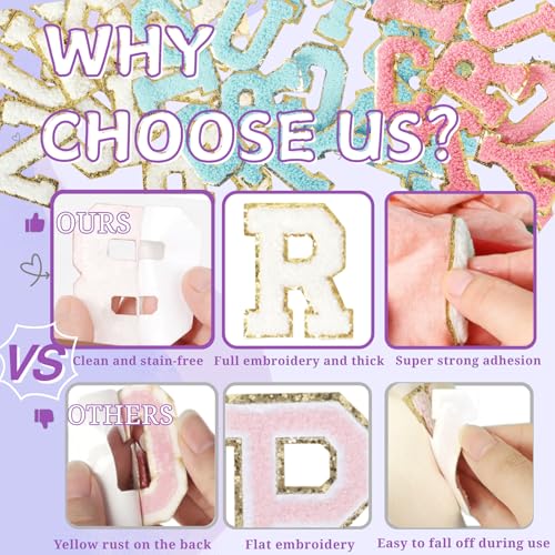 Chenille Letter Patches 102Pcs Self Adhesive Stickers for Clothes Backpacks - color: 102 Pcs Letter Patches