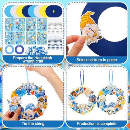 Hollowfly 48 Sets Hanukkah Wreath Craft Kits DIY Menorah Ornaments - style: Hanukkah