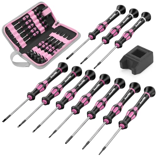GRENPRO 10-Piece Precision Screwdriver Set, Magnetic Small Screwdrivers with Phillips, Slotted, Torx Star for Eyeglass, Watch, Computer, Laptop, Phone,Pink - color: Pink