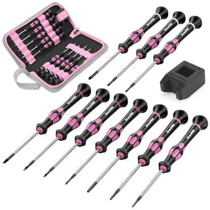 GRENPRO 10-Piece Precision Screwdriver Set, Magnetic Small Screwdrivers with Phillips, Slotted, Torx Star for Eyeglass, Watch, Computer, Laptop, Phone,Pink - color: Pink