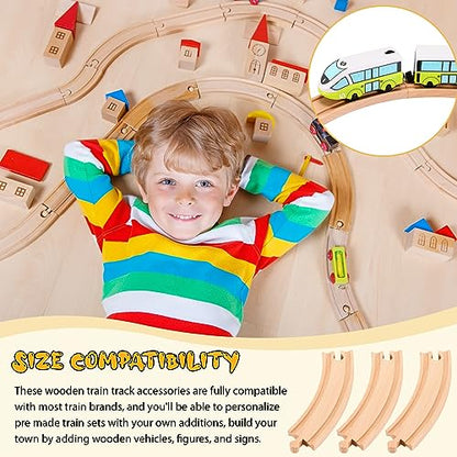 Liliful 8 Pcs Curved Wood Train Track, 6.3 x 1.57 x 0.63 Inch, Curved - size: 6.30 x 1.57 x 0.63 inches, style: Curved