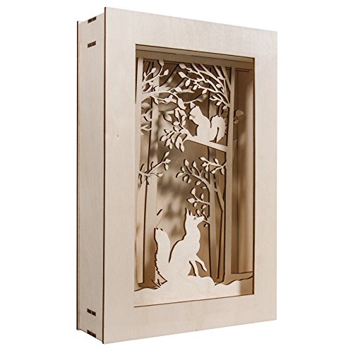 Rayher Shadow Box Building Kit with 3D Forest Scenery, DIY Wood Craft Set, 15 slot-together Pieces, 20x30x6.6cm - style: Forest