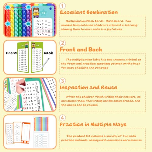 Multiplication Flash Cards + Math Board - color: C+p