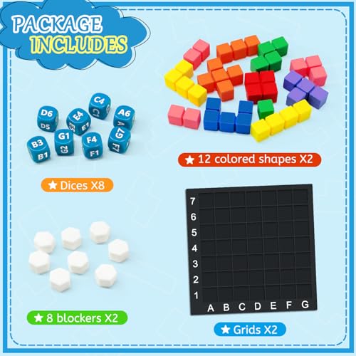 STEM Puzzle Game The Brain Square 2.0 with 10,000,000+ Solutions Pattern Matching Blocks Brain Teaser Toy Roll Dice & Race Your Opponent to Fill Grid for Kids 5+ Back to School Birthday Gift(Hard) - color: Hard_2 Players