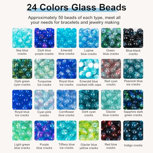XSEINO About 1200pcs 6mm Crack Glass Beads Oceanic Blue Bracelet Making Kit - color: Ocean Blue