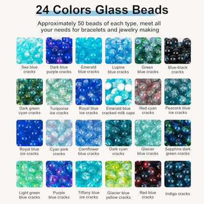 XSEINO About 1200pcs 6mm Crack Glass Beads Oceanic Blue Bracelet Making Kit - color: Ocean Blue
