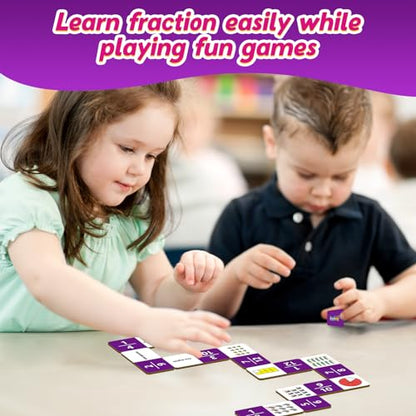 Kasfalci Fraction Dominoes Set,Math Games for Kids,Math Manipulatives,Counting Toys,Learning Games,Preschool Learning Activities,Homeschool Supplies,Kindergarten Classroom Must Haves,1st 2nd 3rd Grade - color: Purple