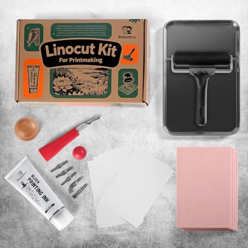 Bobblebro Linocut Kit for Printmaking, Stamp Making Kit with Carving Tools - color: black