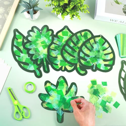 Qyeahkj 36 Set Palm Sunday Suncatchers Crafts for DIY Easter Palm Leaves Window Tissue Paper Crafts Kit Green Leaf Hanging Decor for Spring Home Activity Art Project Party Favor Gift - style: Palm Leaves