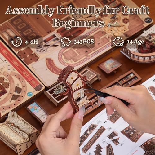 Fsolis Book Nook Kit - 3D Wooden Puzzles for Adults - color: Thames Bookstore