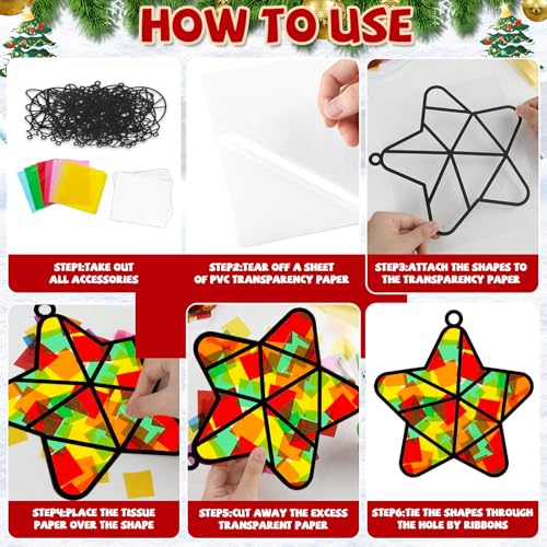 QOUBAI 32 Sets Christmas Theme Suncatchers Craft Kit DIY Window Stained Glass Effect Christmas Theme Paper Crafts Home School Classroom Decoration Kid Birthday Gift Creative Art Project Activity Game - style: Christmas