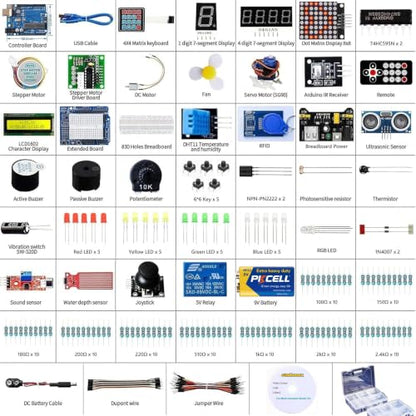 Uno R3 Kit Mega328 Tutorial | 40 in 1 Electronics Circuit Breadboard Engineering Kit for Kids and Engineers, 720P Video Courses and Online Technical Support for Beginners