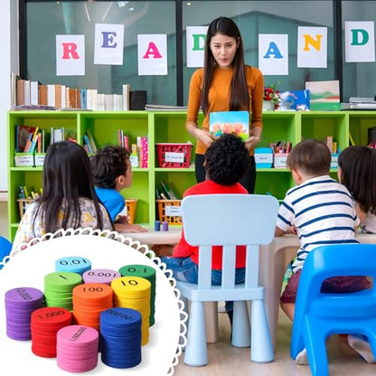Kingdder Place Value Disks 10 Decimals to Whole Numbers Counting Chips for Kids Base 10 Place Value Manipulatives Math Counters Discs Set for Elementary School Math Supplies(2000 Pcs)