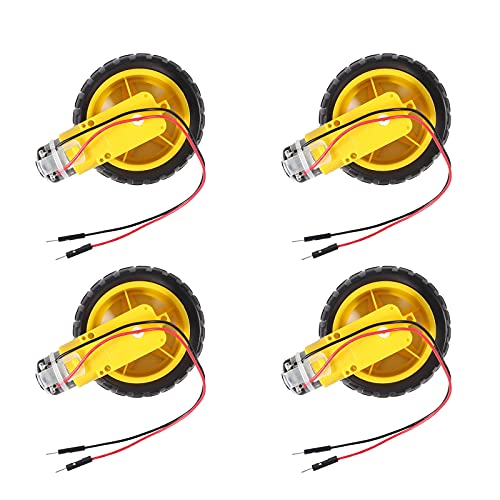 4 Sets TT Motor DC 3-6V Gearbox Motor Dual Shaft 200RPM Ratio 1:48 Motor with Tire Wheel Kit for Arduino DIY Smart Car Robot