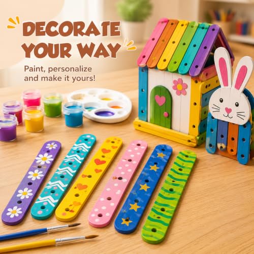 Wooden Craft Sticks with Holes,250 Pcs Pop Wood Slats for Kids DIY Model Building, Pre-Drilled Wooden Sticks for STEM School Projects