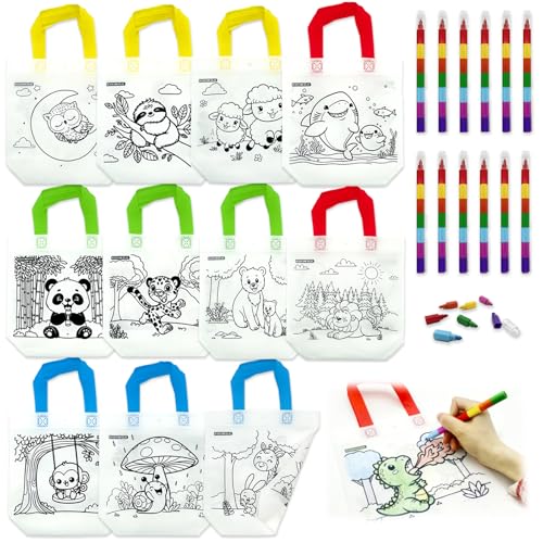 HahaMagic 12 Coloring Goodie Bags with 12 Crayons(7-in-1) - style: 12 Goodie Bags+12 crayons (7 colors)