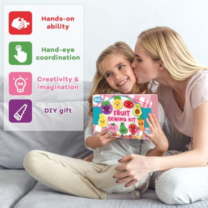ZOIIWA Fruit Sewing Kit for Kids Sewing Felt Plush Stuffed Ornament Fruit Vegetable Kids Felt Kit DIY Art Craft Food Embroidery Keychain Christmas Gift for Beginner Ages 4+ Educational Learn to Sew
