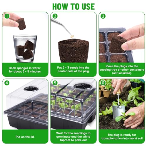 50 Pcs Seed Starter Plugs,Replacement Root Grow Sponges Plant Plugs,Great for Soil, Tray or Planting Pods, Promotes Herbs, Vegetables and Flowers Growth