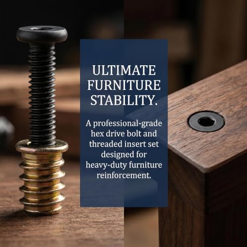 Wood Screw Inserts Kit 40 Sets 1/4"-20 – Furniture Hardware with 3/4" & 1-1/4" Hex Bolts, Pilot Drill Bit, 2 Wrenches for Furniture Assembly, Stripped Hole Repair - size: 40 PCS