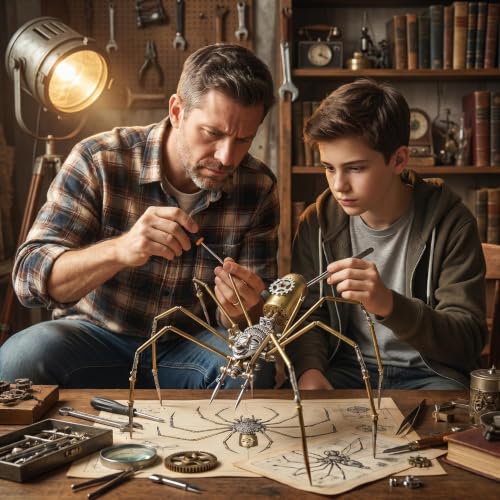 Retro Steampunk Mechanical Insect Craft – 140+ Parts 2-3 Hours Build Time 96% Success Rate 3D Metal Spider Puzzle Unique for 14+ Teens Men Adults Desk Ornament (Frons Spider) - style: Frons Spider