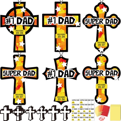Renbuzhu 36PCS Fathers Day Crafts Bulk: Father's Religious Paper Suncatchers, Christian Sunday School Classroom Activity DIY Kits Gifts Decorations, Window Stained Glass Effect Art Supplies - style: fathers day