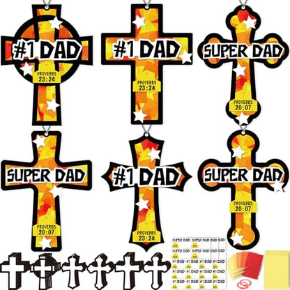 Renbuzhu 36PCS Fathers Day Crafts Bulk: Father's Religious Paper Suncatchers, Christian Sunday School Classroom Activity DIY Kits Gifts Decorations, Window Stained Glass Effect Art Supplies - style: fathers day
