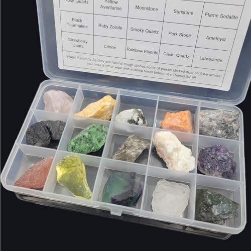 Rock & Mineral Collection Kit for Adults and Kids Natural Rocks for Tumbling Polishing Gemstone Raw Crystals Rough Stones for Wicca & Reiki (15Pcs)