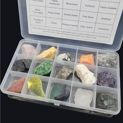 Rock & Mineral Collection Kit for Adults and Kids Natural Rocks for Tumbling Polishing Gemstone Raw Crystals Rough Stones for Wicca & Reiki (15Pcs)