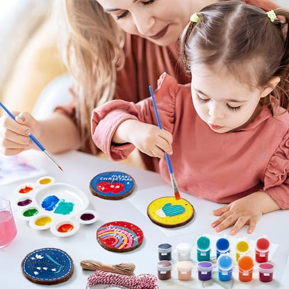 Shuttle Art Natural Wood Slices 70 PCS 2.8-3.1 Inches Craft Wood Ornament Kit, Unfinished Predrilled Wooden Circles with Hole, Jute Twine, Acrylic Paint, Markers for DIY Decoration
