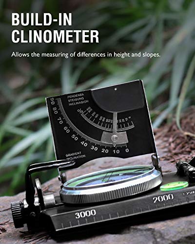 Eyeskey Multifunctional Military Sighting Navigation Compass with Inclinometer | Impact Resistant & Waterproof Compass for Hiking, Camping - color: EK-76-Black