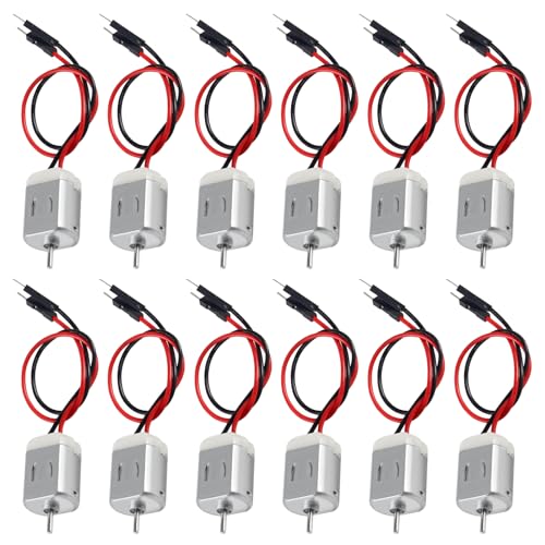 12 Pack 1.5V-6V Type 130 Miniature DC Motors with Male Dupont Jumper Wire for Arduino Hobby Projects DIY