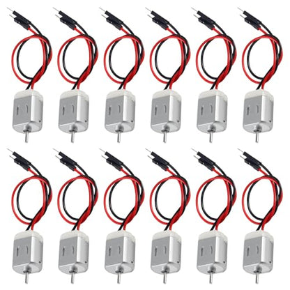 12 Pack 1.5V-6V Type 130 Miniature DC Motors with Male Dupont Jumper Wire for Arduino Hobby Projects DIY
