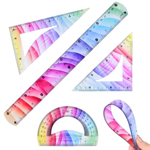 4 Pcs Flexible Rulers Set, Geometry Kit, Bendable Rulers (12 Inch)