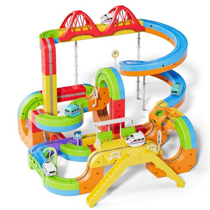 Electric Train Set, 3D Cube Track-DIY Rail Cube Block Kit - size: 172pcs+2 Cars