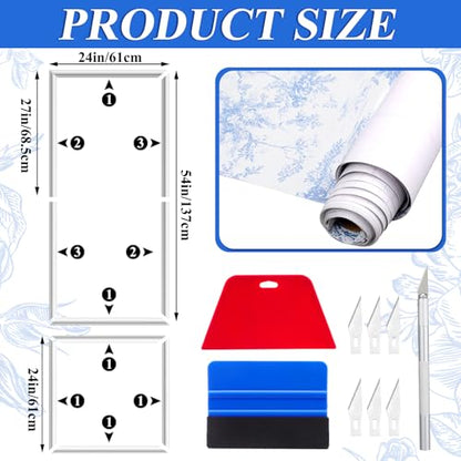 Pangda 3 Set Peel and Stick Wall Molding Kit 54 x 24 in 3D Pre Cut Accent Molding Wainscoting Panel with 24 in x 20 ft Blue and White Toile Wallpaper and 8 Pcs Smoothing Tool Kit Trim DIY Walls Decor