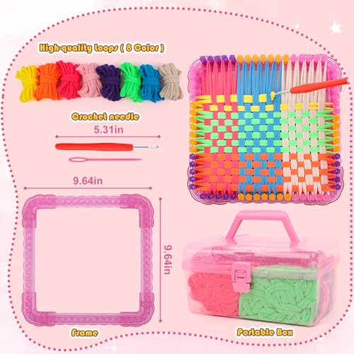 Weaving Loom Kit Toys Crafts Arts and Crafts for Girls Ages 6-8-12 Potholder Loops Toys for Girls and Adults - Knitting Loom Set Pot Holder Weaving Kits and Birthday Gifts for 7 9 10 11 Years Old - size: Weaving Loom Bracelets Kit