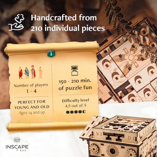 INSCAPE Caesar´s Riches Puzzle Box - Wooden Escape Room in A Box for Adults - Mind Puzzles - Puzzle Boxes with Hidden Compartments - Birthday Gift Gadget for Men and Women