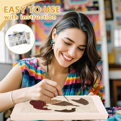 Doodlream Embracing Lovers DIY Punch Needle Embroidery Kit for Adult Beginner, 9.4" Valentine's Day Punch Stitching Craft Set for Starter with Frame,Fabric Pattern,Threader, Yarn, Pinch Needle - color: Embracing Lovers