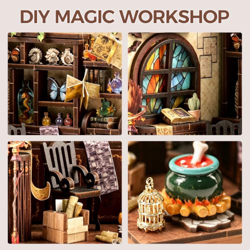 Book Nook Kit – DIY Miniature House Kit, Book Nook Kits for Adults, 3D Wooden Puzzle Craft Workshop Scene, Bookshelf Decor Insert, Home Office & Study Room Gift